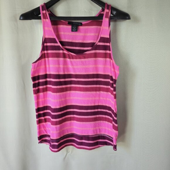 Calvin Klein Cotton Pink Burgundy Striped Tank Size Large - Picture 2 of 7